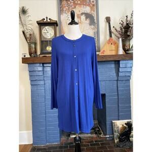 J Jill L Wearever Collection Blue Knit Button Dress Tunic Pockets Boho Minimal